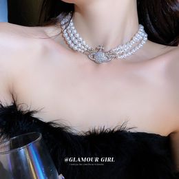 Klassisk skiktad sträng runda pärlor pärlor planet krage choker halsband för kvinnor oregelbunden barock pärlhänge bröllop halsband gåva