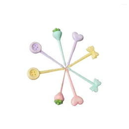 Forks 8 Pieces Candy Colour Mini Fruit Picks Child Kids Cute Bento Decor Cartoon Dessert Toothpicks Party Supplies