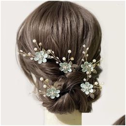 ヘアクリップバレットパウダーブルーフラワーヘアピンの組み合わせセット5アクセサリー花嫁花嫁介添人ヘッドドレス。ドロップ配達ジュエリーhai otejp