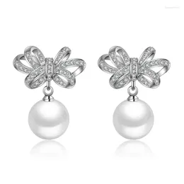 Dangle Earrings Crystal Earring For Female Fashion 925 Sterling Silver Cross Flower Pearl Wedding Party Jewellery