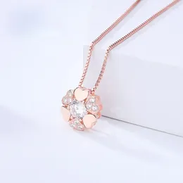 Chains Sterling Silver Color Pendant Round Heart Crystal Necklace Simple Jewelry Female Clavicle Chain