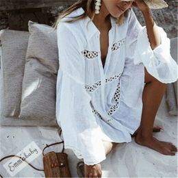 2023 Women Beach Cover Up Lace Hollow Crochet Swimsuit Dres Summer Ladies CoverUps Bathing Suit Wear Tunic 240318