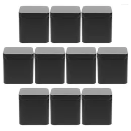 Storage Bottles Tinplate Small Square Portable Metal Can Set 10pcs (black) Tea Jar Loose Tins Cookie Containers For Gift Giving