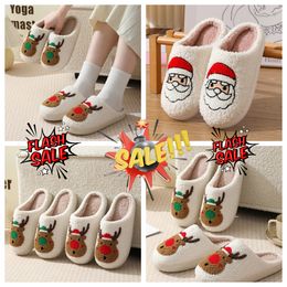 New Comfortable Home Cute Cartoon Santa Claus Couples Warm Cotton GAI Christmas Designer Elk Lovely Thick Plush Unisex Winter White slippers Cream size 36-45