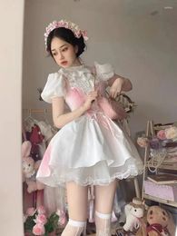 Casual Dresses Lolita Korean Style Sweet Princess Dress Women Bubble Sleeve White Shirt With Y2K Grils Gradient Color Bandage Slip Mini