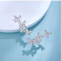 Stud Earrings Four Butterfly Clusters Zircon Female S925 Sterling Silver Sparkle High Fashion Delicate