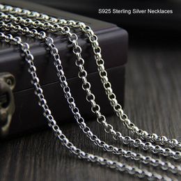 S925 Sterling Silver Chain Vintage Thai Silver Necklace O Circle Chains For Men Women Fine Jewelry 3 5mm 4mm 45cm-80cm266K