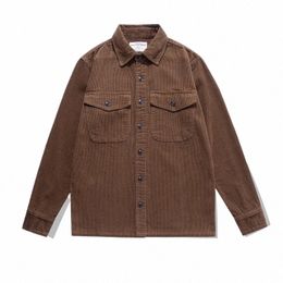 Japanese Vintage Corduroy Shirt Men Autumn Winter New Solid Colour Multi Pockets Lg Sleeve Engineer Shirt Retro Casual Warm Top N92e#