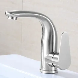 Bathroom Sink Faucets 304 Stainless Steel Brushed Side Open Basin Single Hole Faucet And Cold Household Cabinet Washbasin