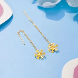 Dangle Earrings Real 18k Gold Snowflake Au750 Party Fashion Jewellery Gifts For Women Valentine's Day E0012