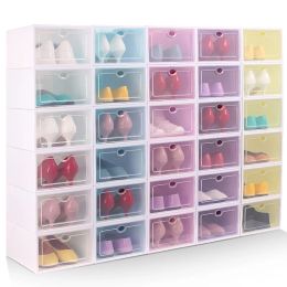 Bins 2/6/10pcs Transparent Shoe Box Set Shoes Organisers Plastic Foldable Dustproof Home Storage Box Stackable Combined Shoe Cabinet