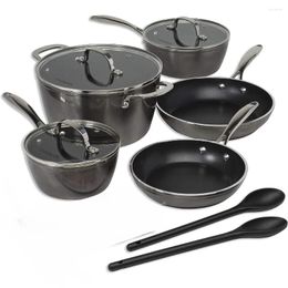 Cookware Sets 10 Piece Non-stick For Kitchen Accessories Steam Vented Glass Lids Fryer Set Of Pots Cooking 2 Nylon Tools Included