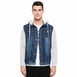 denim Jacket Men Hooded Jeans Jackets Mens Fi Patchwork Hoodies Casual Cowboy Mens Jacket Streetwear Mens Jackets and Coats Y3zv#