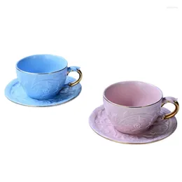 Cups Saucers European-Style Velali Ceramic Embossed Coffee Cup Afternoon Tea Gold Painting Vil Ari Black Saucer