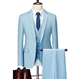 Men Slim Business Casual Suits Dress Three piece Set Jacket Pants Vest Male Wedding Groom Blazer Coat Trousers Waistcoat 240318