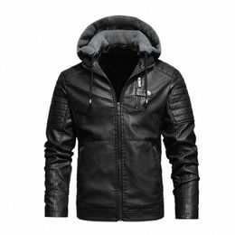 men Autumn Biker Leather Jacket Men New Winter Thicken Fleece Retro Jackets Men Casual High Quality Pu Jacket Windproof Coat W1lH#