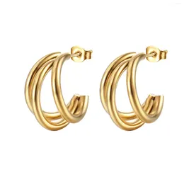 Hoop Earrings Minimalist C-type Multi-layer Earring For Women Gold Colour Stainless Steel Geometric Trendy Party Jewellery Gift