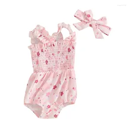 Clothing Sets Easter Baby Girl Outfit Romper Jumpsuit Bow Headband Cartoon Print Sleeveless Bodysuit Summer Clothes