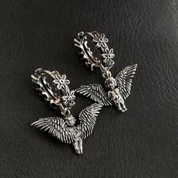 Dangle Earrings Vintage Silver Colour Cherub Angel Drop Daisy Flower For Men Women's Ear Jewellery Accessories