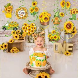 Party Decoration 2024 Sunflower Theme Spiral Pendant Birthday Scene Kids Boy Girl Baby Shower Hanging Banner