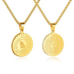 Vintage Mens Coin Pendant Necklaces Hip Hop Gold Link Chain Titanium Steel Round Scripture Necklace for Men Women Statemenet Jewel229O
