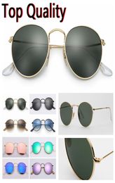 fashion sunglasses round metal model top quality UV400 Glass lenses for men women add brown or black leather case cloth and all ac5856580