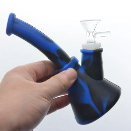 Silicone Bong 6.4 Inch Beaker Base Water Pipes Hookah 14mm female unbreakable bongs Silicone Downstem & Glass Bowl 11 LL