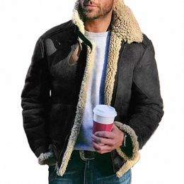 thickened Men's Jacket Warm Faux Leather Warm Jacket Large Lapel Ctrasting Colour European American suede fur e-piece jacket M94N#