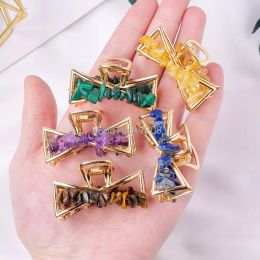 Korean Gold Hair Clips for Women hand woven Chip stone beads Clamps Hair Claws Headwear Hairpin Crab Barrette Girls Hair Accessories