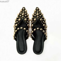 Sandals Brand Design Womens Slide Angle Flat Shoes Miller Shoes Fashion Black Modern Slide Flat ShoesL2403