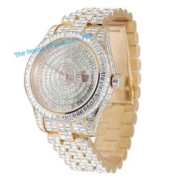 Luxury Moissanite Studded Diamond Watch Wrist Gold Plated Iced Out Automatic Movement Watches