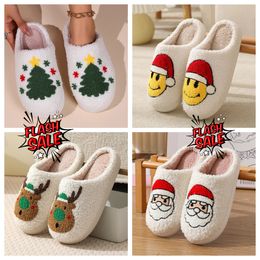 New Comfortable Home Cute Cartoon Santa Claus Couples Warm Cotton GAI Christmas Designer Elk Lovely Thick Plush Unisex Winter White slippers Cream 2024 size36-45