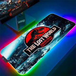 Pads RGB Mouse Pad Jurassic Park Gaming Backlight Laptop Gamer Luminous With Wire Desk Mat Computer Table Deskpad Pc Accessories cute