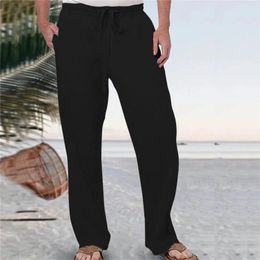 Men's Pants Mens Fashion Solid Colour Breathable Cotton And Linen Pocket Elastic Waist Large Size Work Wear Spring Autumn Athletic Pant