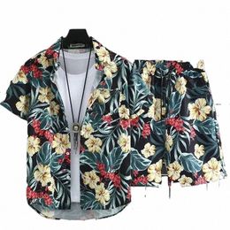 summer Short Sleeve Fr Shirt Men's Beach Sets Hawaiian Island Style Retro Handsome Casual Thin Shirt Hawaiian Shirt p2l0#