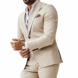 beige Groom Tuxedos for Wedding Slim Fit Busin Men's Suits Latest Design 2 Pieces Blazer with Pants Male Fi 2023 y4fm#