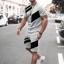 Men's Tracksuits Casual Men Sports Set Summer Sport Suit With O-neck T-shirt Elastic Drawstring Waist Shorts Color Block Design For