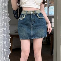 Skirts Vintage Women Denim Mini Y2K Aesthetic Korean Kawaii Low Rise Skinny Wrap Bodycon Jeans Penceil Skirt Streetwear