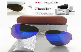 Sticker High Quality Glass Lens Pilot Vintage Sunglasses Men Women Brand Designer UV400 Mirror 58MM 62MM Brown Case storage Box fi3999017