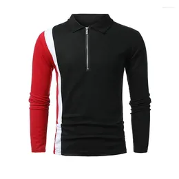 Men's Polos 2024 Color Block Polo Long Sleeved Shirt Large Fashion Casual Sports Top