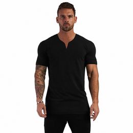 summer New Arrivals Small V Neck Short Sleeve T Shirt Men Slim Fit Fi T-shirt Sports Casual Gym Clothing Fitn Tshirt 36Cv#