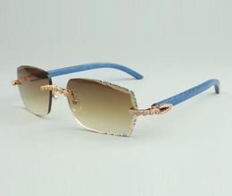 Bouquet diamonds sunglasses 3524014 with natural blue wooden legs and 58mm cut lenses7413698