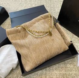 bbagWomen Luxury Designer Straw Shoulder Bag Chain Pearl Belt Shopping Totes Fashion High Quality Purses And Handbags Handmade Large Garbage Bag Gold Hardware 2663