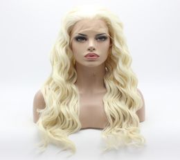 Iwona Hair Wavy Long White Light Blonde Mix Wig 61001613 Half Hand Tied Heavy Density Synthetic Lace Front Wig9516096