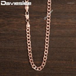 Chains Davieslee Curb Cuban Link Chain Necklace For Men Women Yellow White Rose Gold Color 585 DGNM125