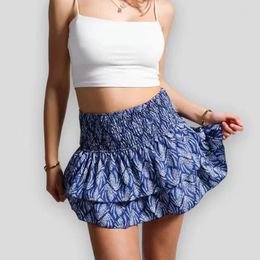 Skirts We.Fine Summer Women'S Fashion Floral Short Skirt Pleated Half Ruffled Edge Printed