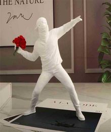 Statues Sculptures Banksy Flower Resin Thrower Statue Bomber Home Decoration Accessories Modern Ornaments Figurine Collectible 2104670977