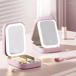 Storage Bags LED Makeup Mirror With Box For Jewellery Foldable Portable Travel Cosmetics Touch Light Organiser