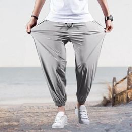 Men's Pants Summer Sweatpants Men Casual Ice Silk Breathable Sport With Ankle-banded Pockets Drawstring Waist For Gym