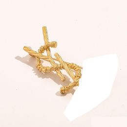 Pins Brooches Luxury Women Men Designer Brand Letter Gold Plated Steel Seal High Quality Jewellery Brooch Pin Marry Christmas Party Gift Otks2